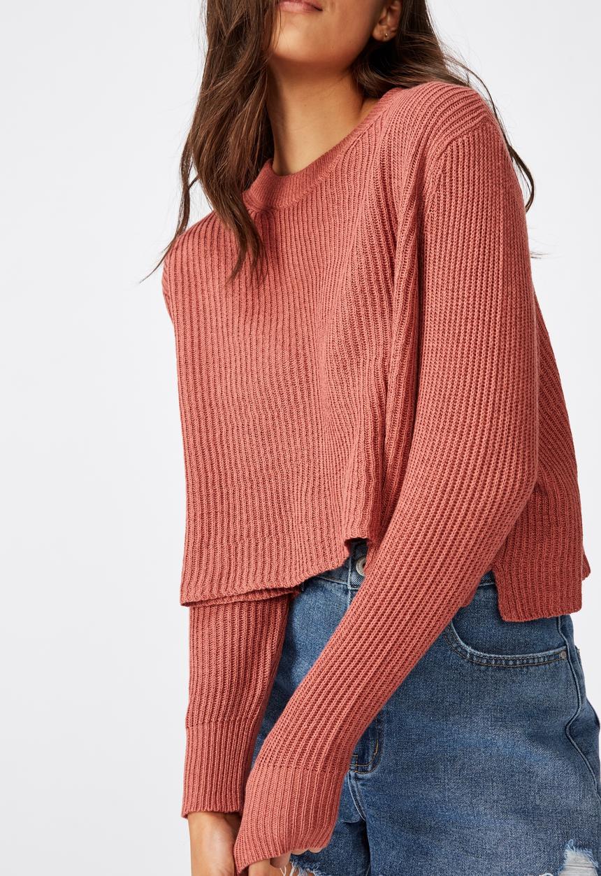 Cotton On - Archy cropped 2 pullover marsala twist - canyon rose