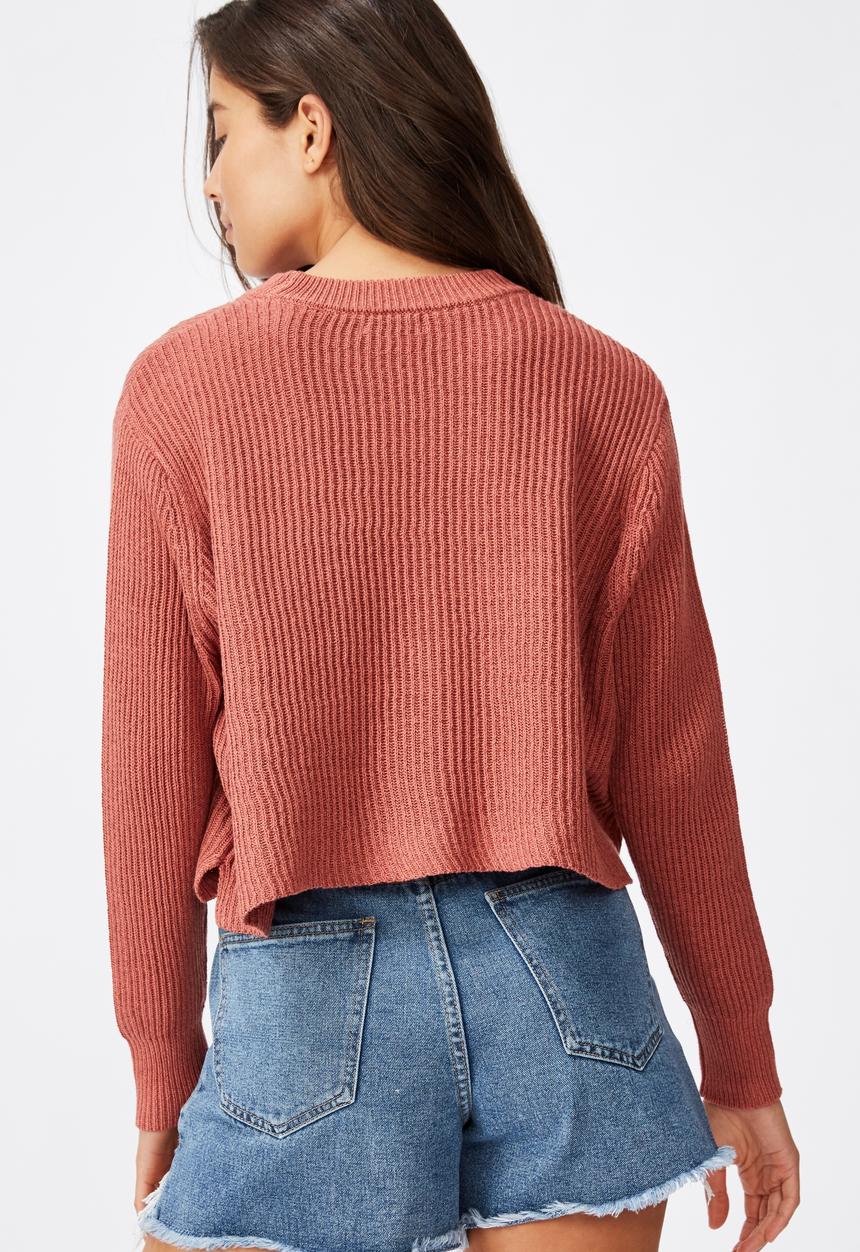 Cotton On - Archy cropped 2 pullover marsala twist - canyon rose