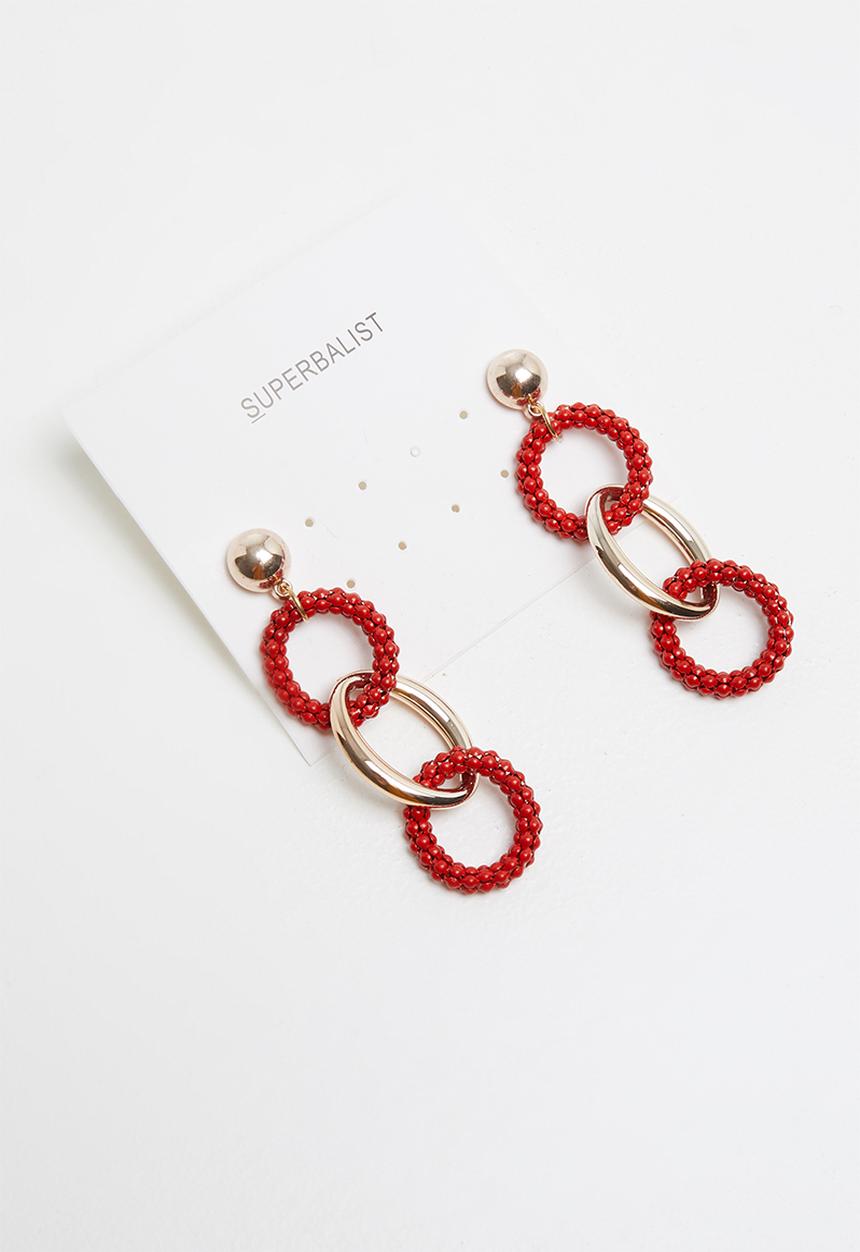 Superbalist - Link hoop earrings - gold & red
