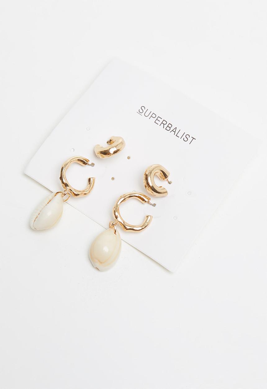 Superbalist - 2 Pack cowrie shell hoop earrings - gold
