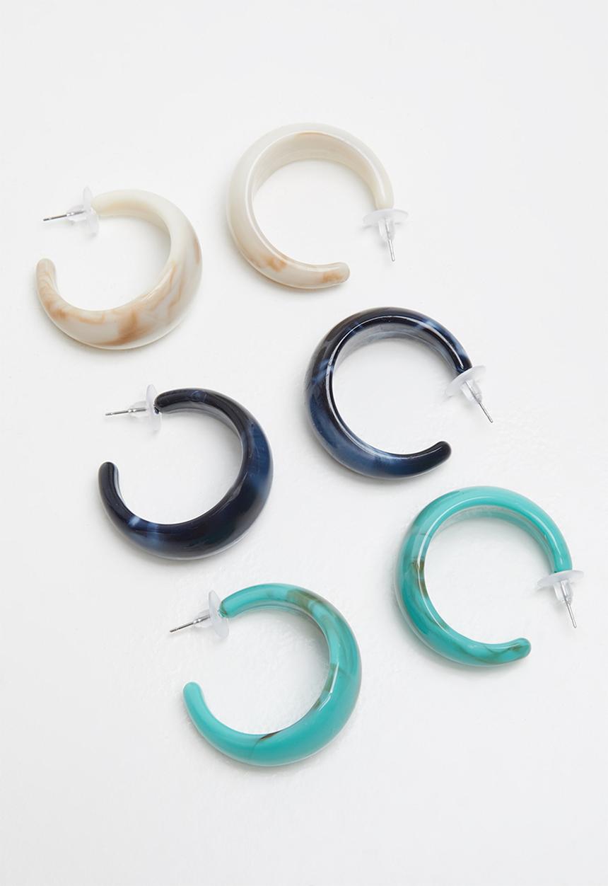 Superbalist - 3 Pack resin hoop earrings - multi