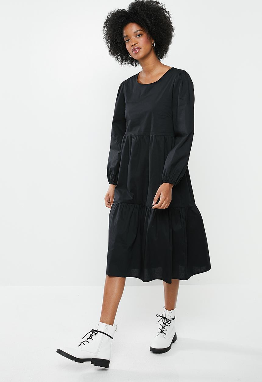 Blake - Cotton tier midi dress - black