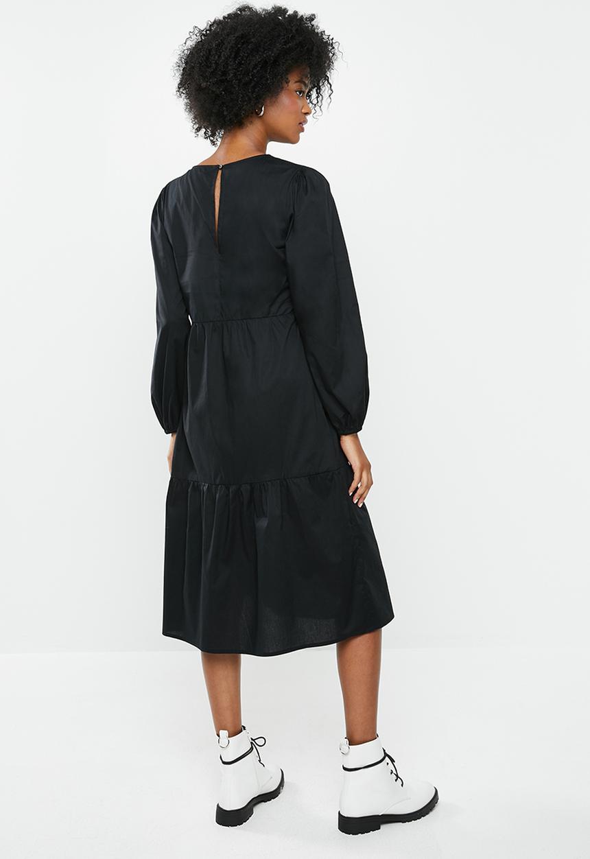 Blake - Cotton tier midi dress - black