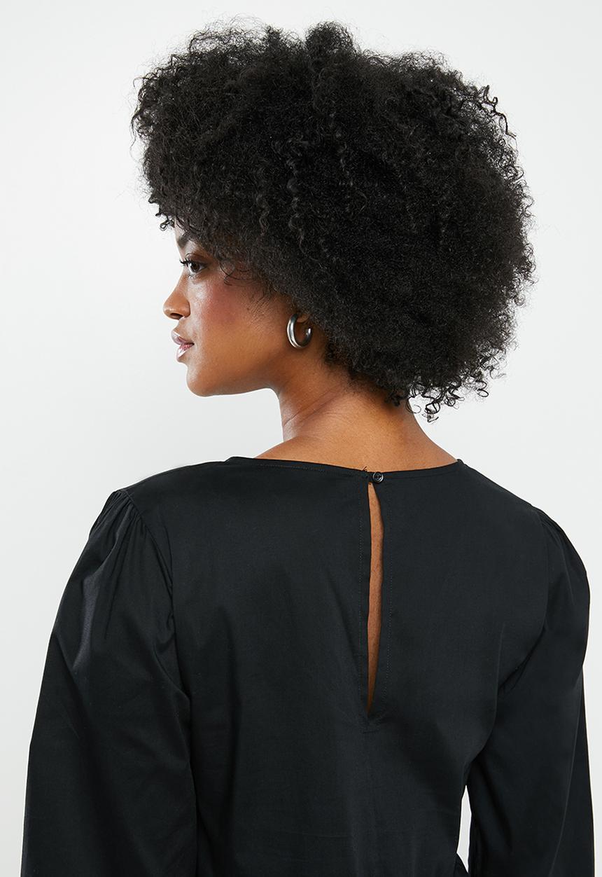 Blake - Cotton tier midi dress - black