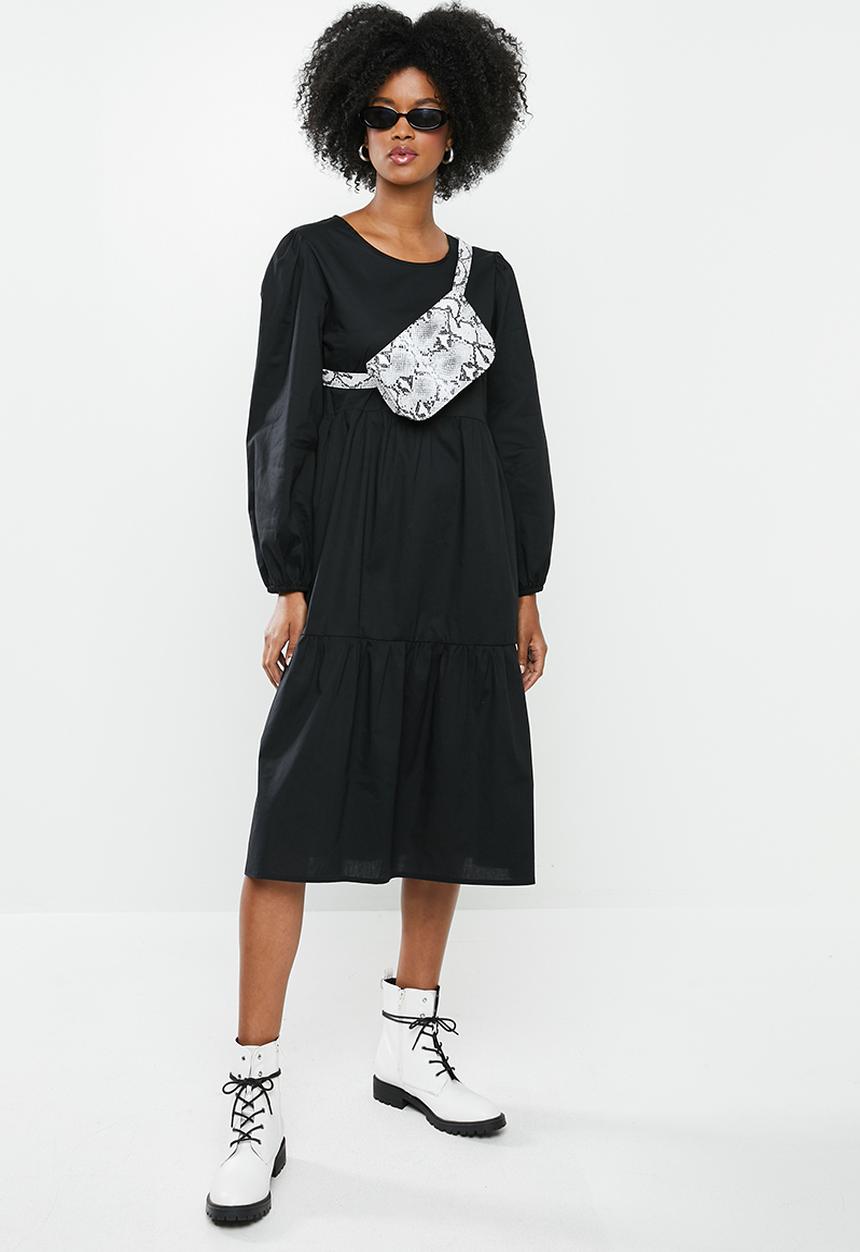 Blake - Cotton tier midi dress - black