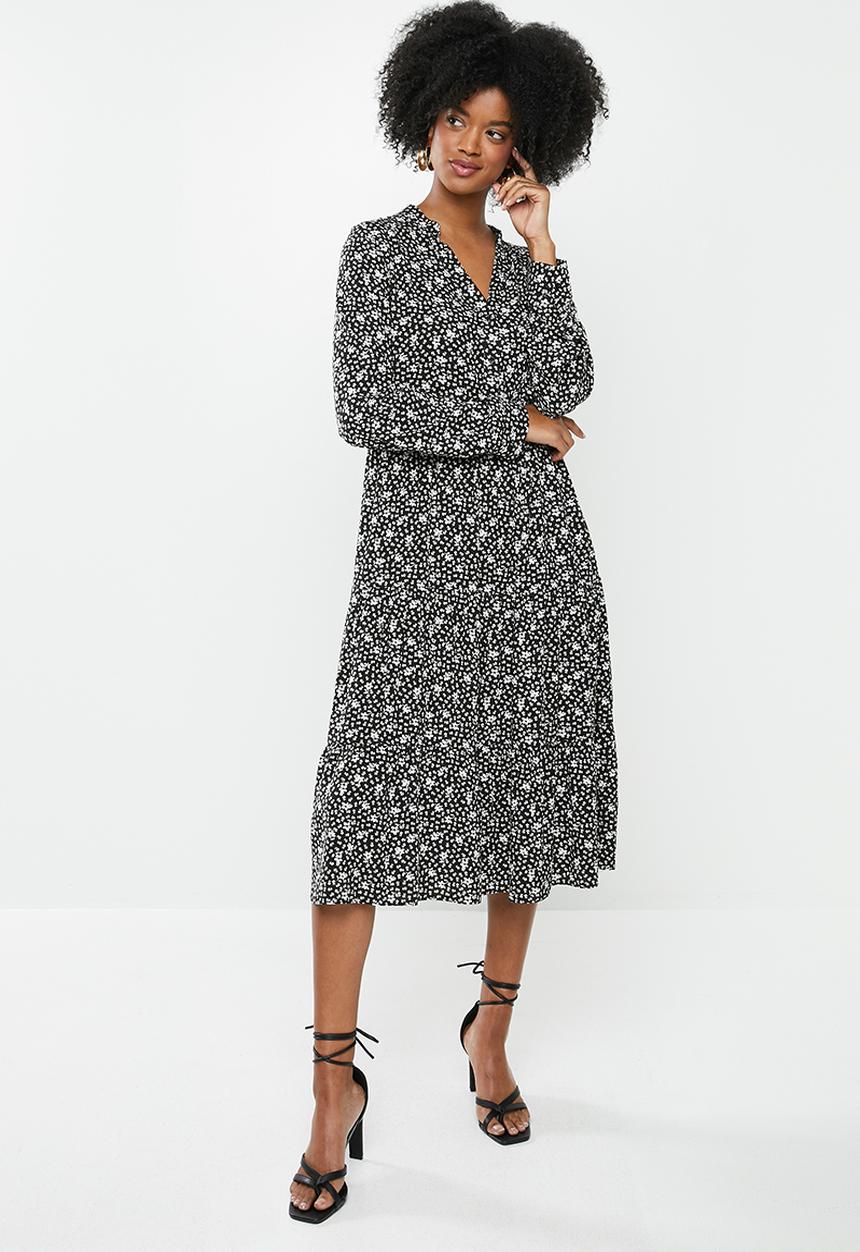 Blake - Tiered midi dress - black floral