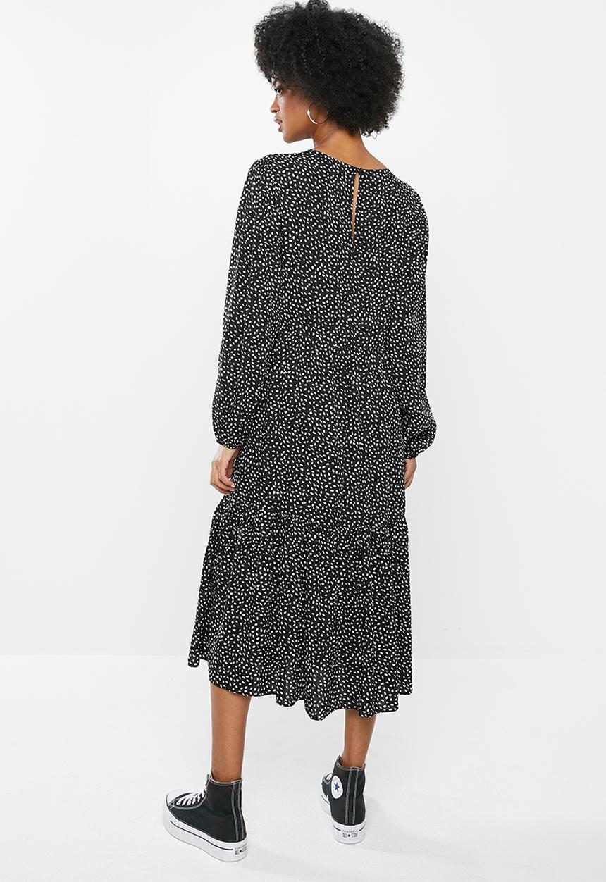 Blake - Rayon tier midi dress - black dot