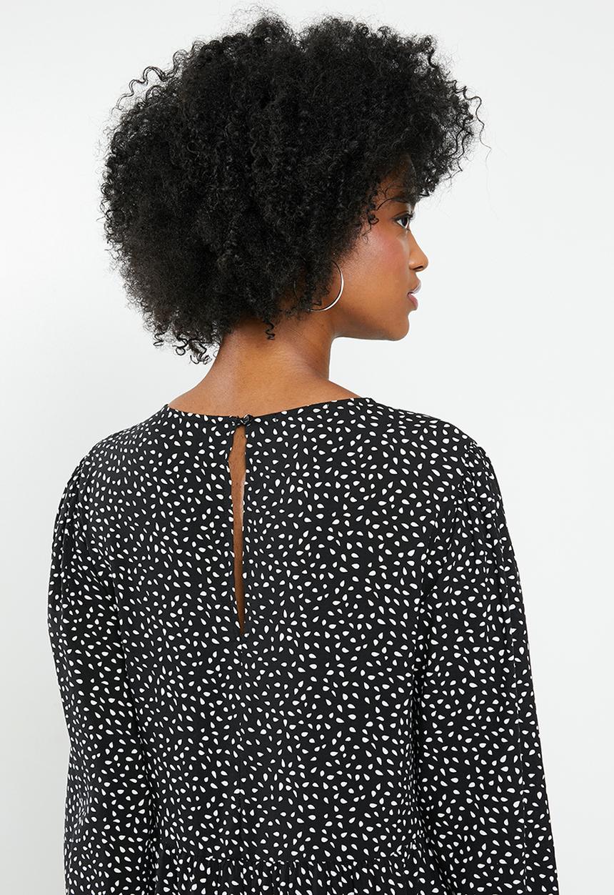 Blake - Rayon tier midi dress - black dot