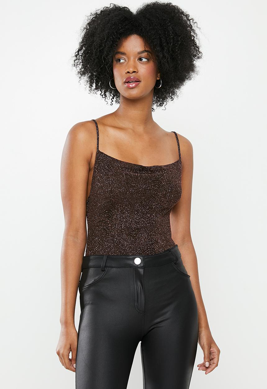 Blake - Sparkle cowl bodysuit - black & copper