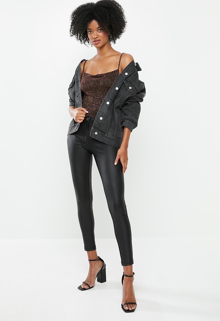 Blake - Sparkle cowl bodysuit - black & copper