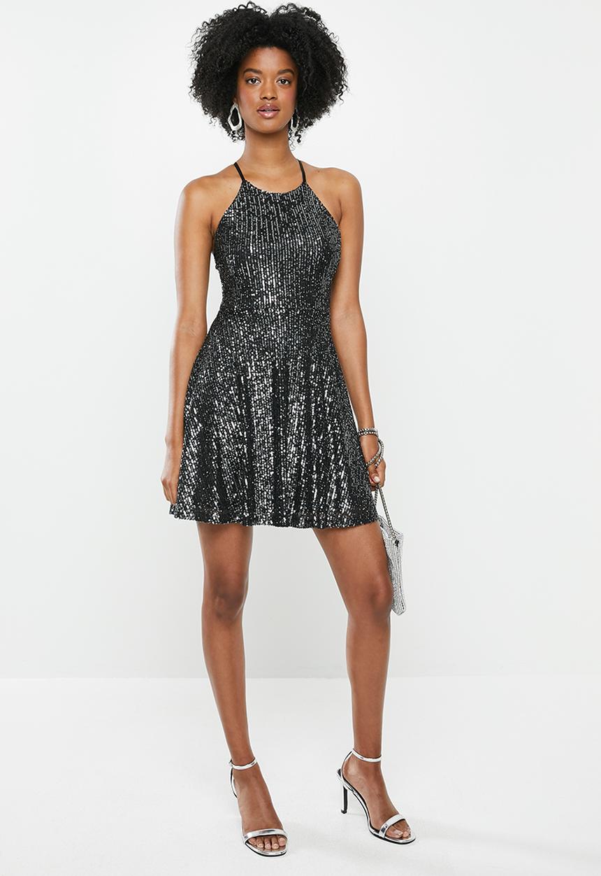 Blake - Sequin halter dress - black