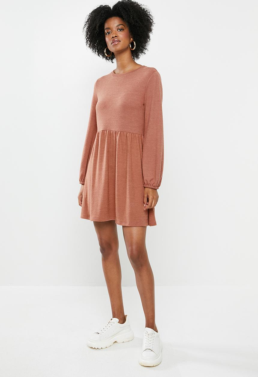 Blake - Knit balloon sleeve mini dress - dusty coral