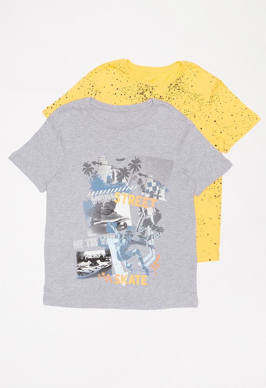 Rebel Republic - 2 pack street skate tee - yellow & grey 