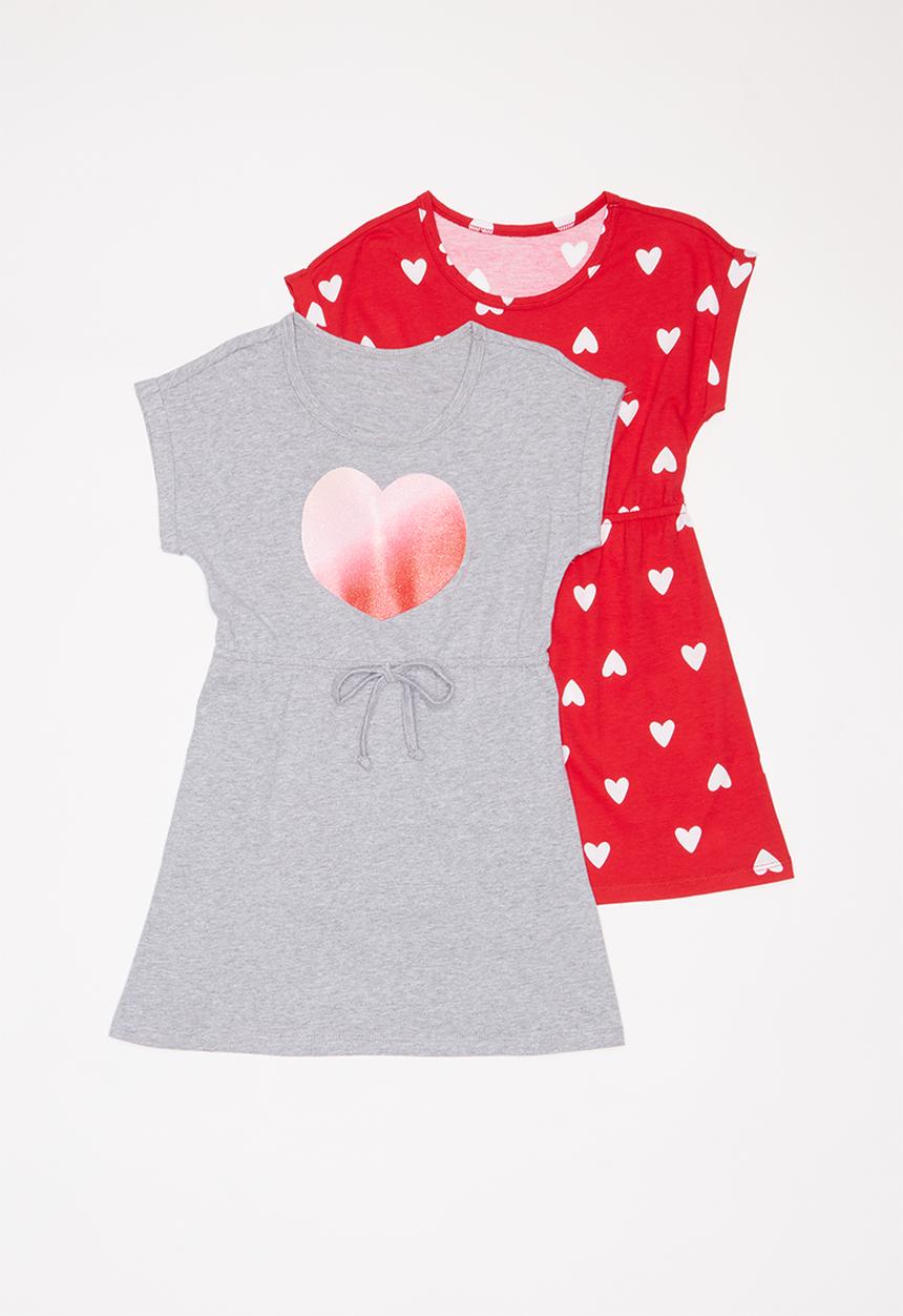 Pop Candy -  2 Pack heart T-shirt dress - grey/red