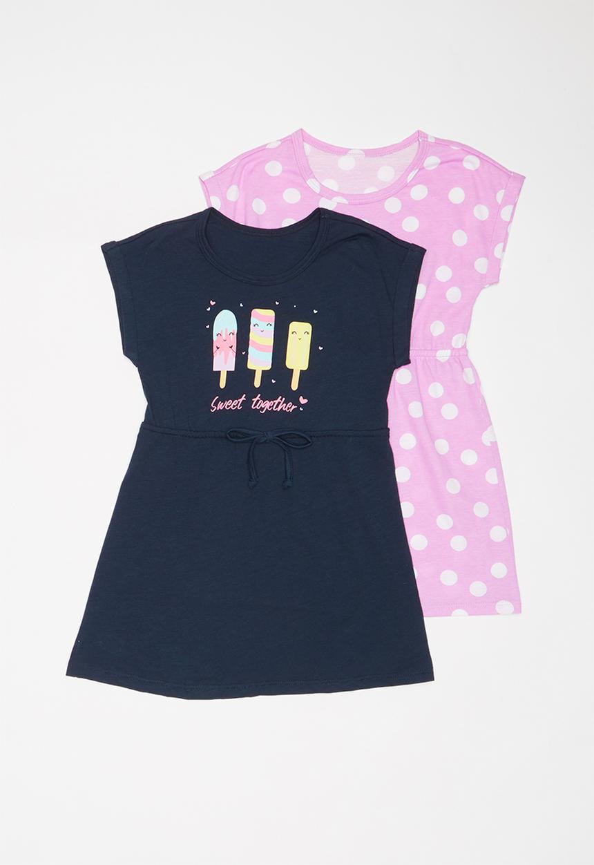 Pop Candy - 2 Pack t-shirt dress - pink & navy