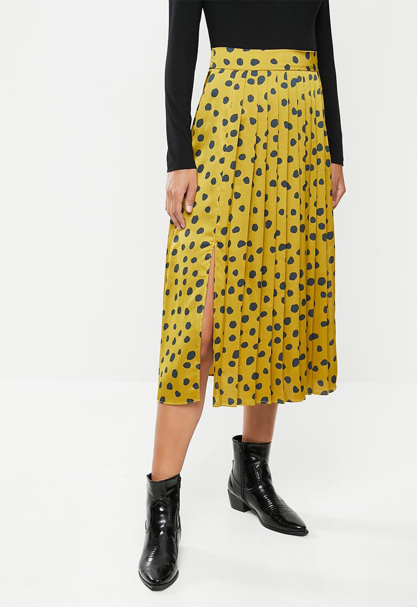 VELVET - Satin pleated midi skirt - chartreuse