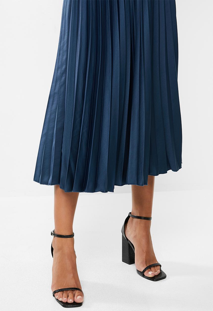 VELVET - Pleated midi skirt - blue