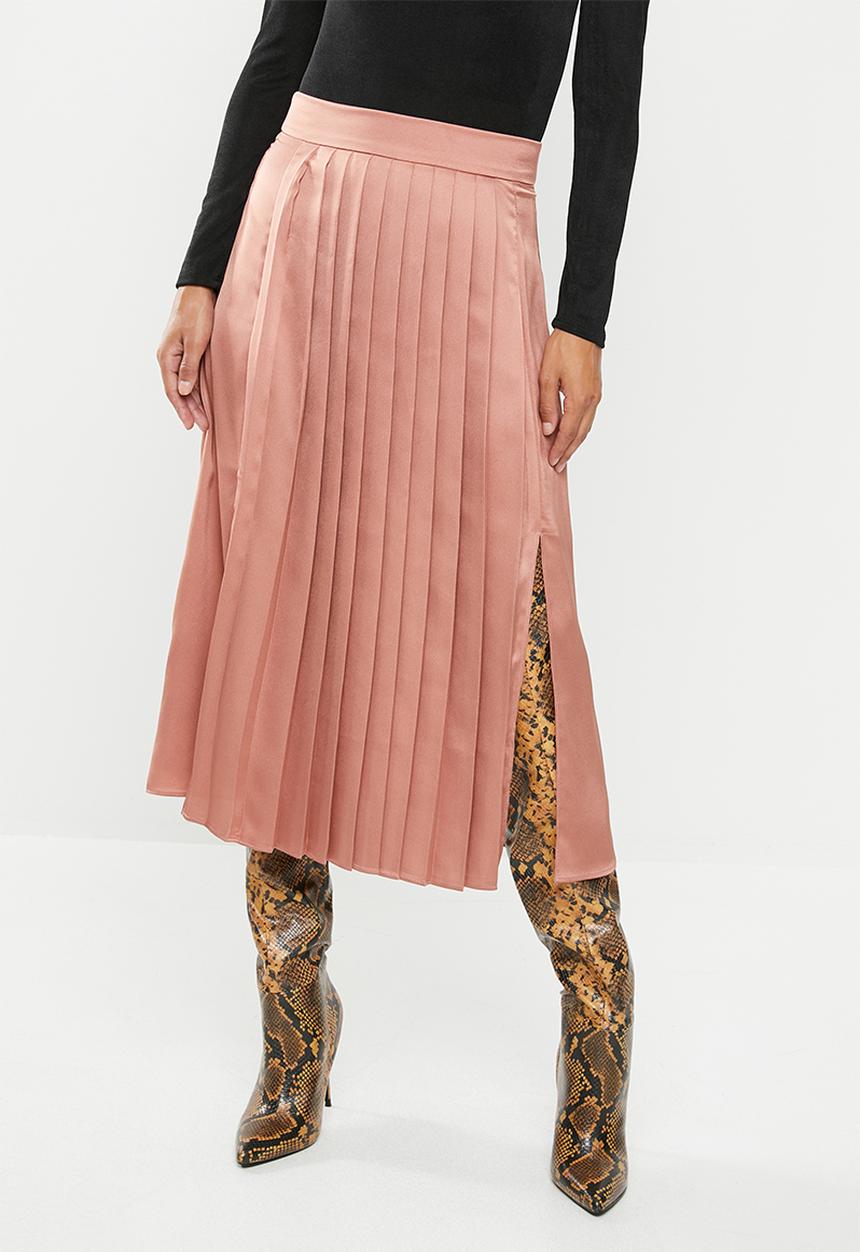 VELVET - Satin pleated midi skirt - dusty coral