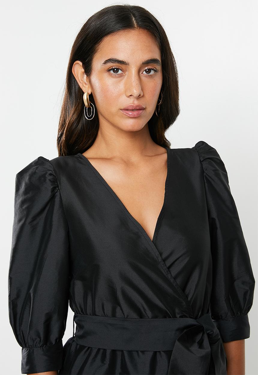 VELVET - Wrap blouse with belt - black