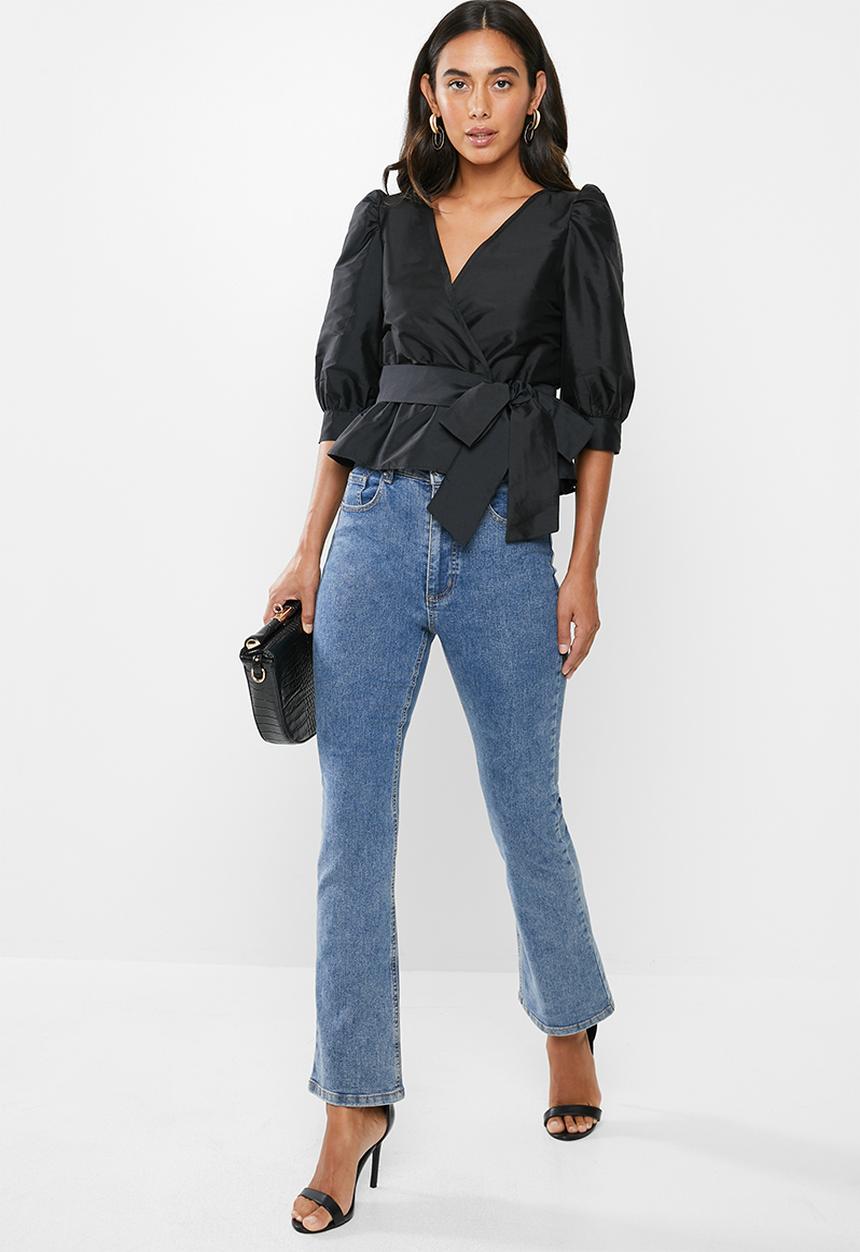 VELVET - Wrap blouse with belt - black