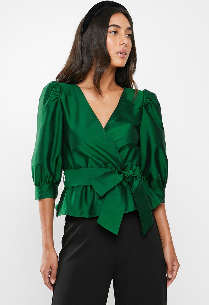 VELVET - Wrap blouse with belt - green