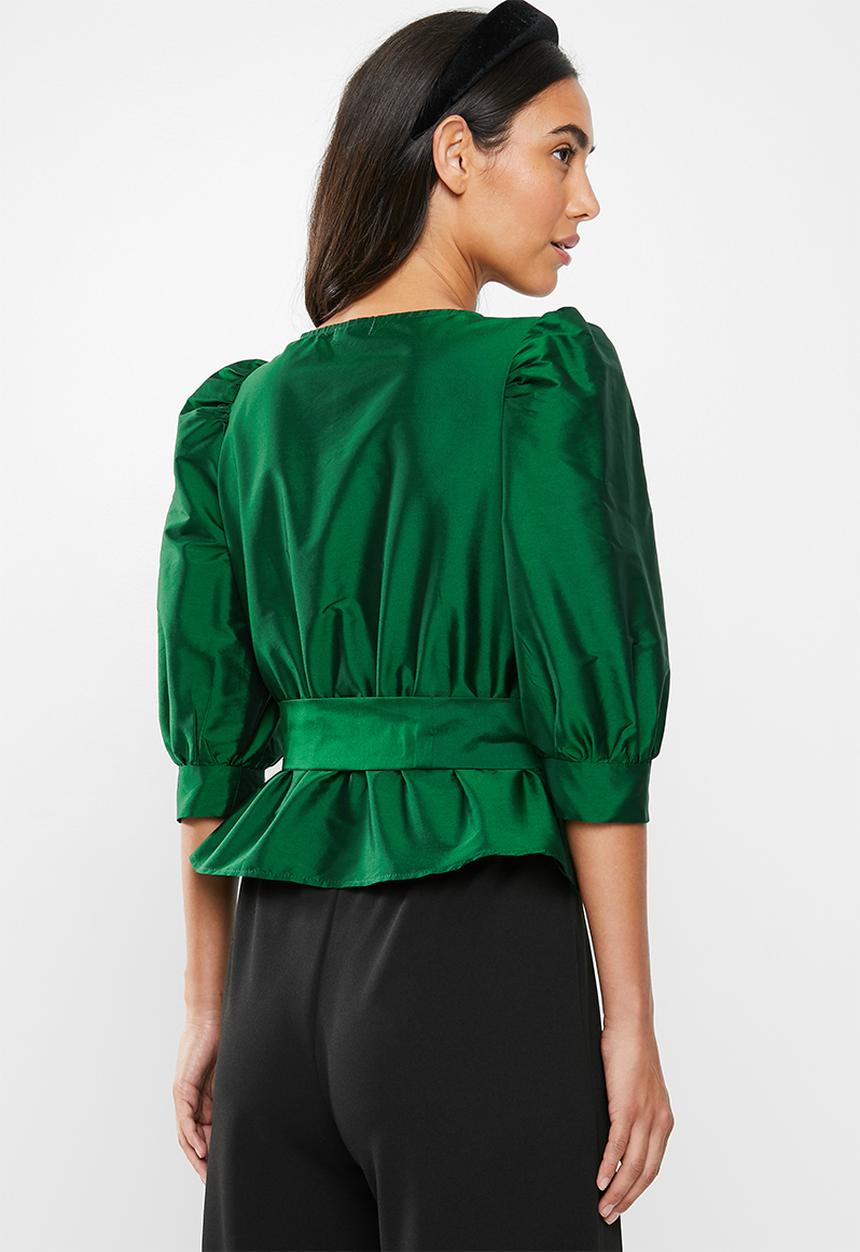 VELVET - Wrap blouse with belt - green
