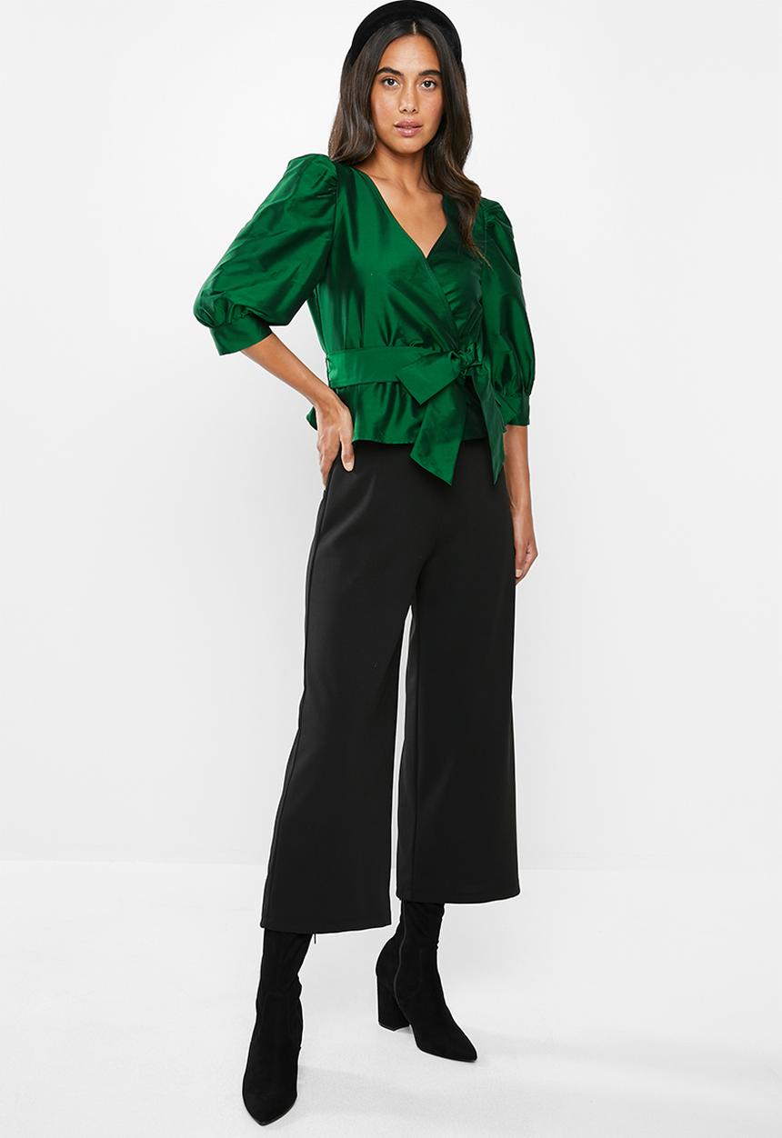 VELVET - Wrap blouse with belt - green