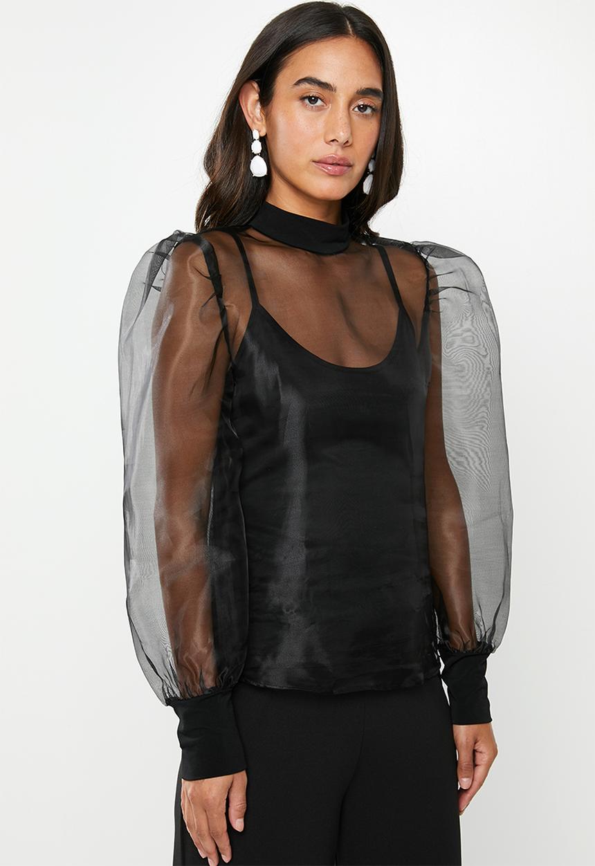 VELVET - Sheer turtleneck blouse - black
