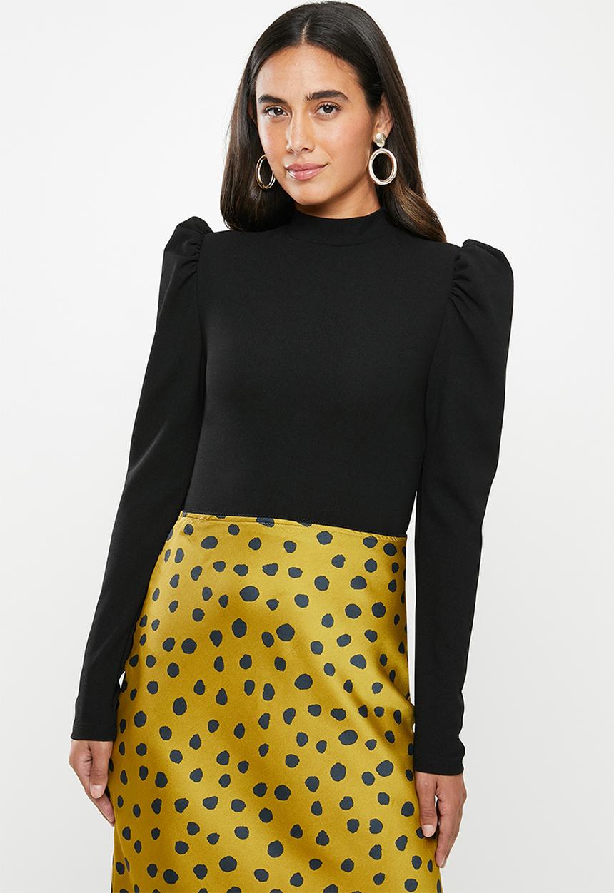 VELVET - Puff sleeve crop top - black