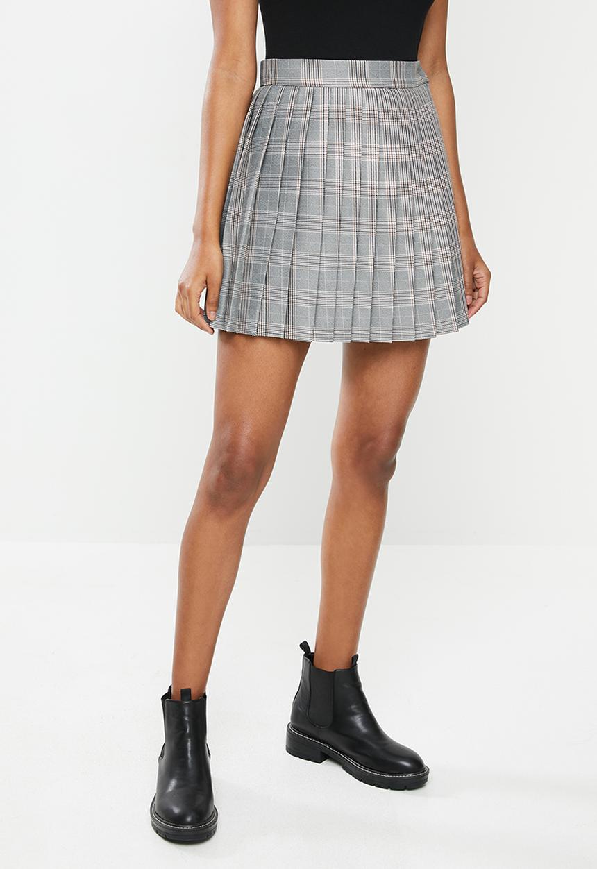 Blake - Pleated check mini skirt - orange & black