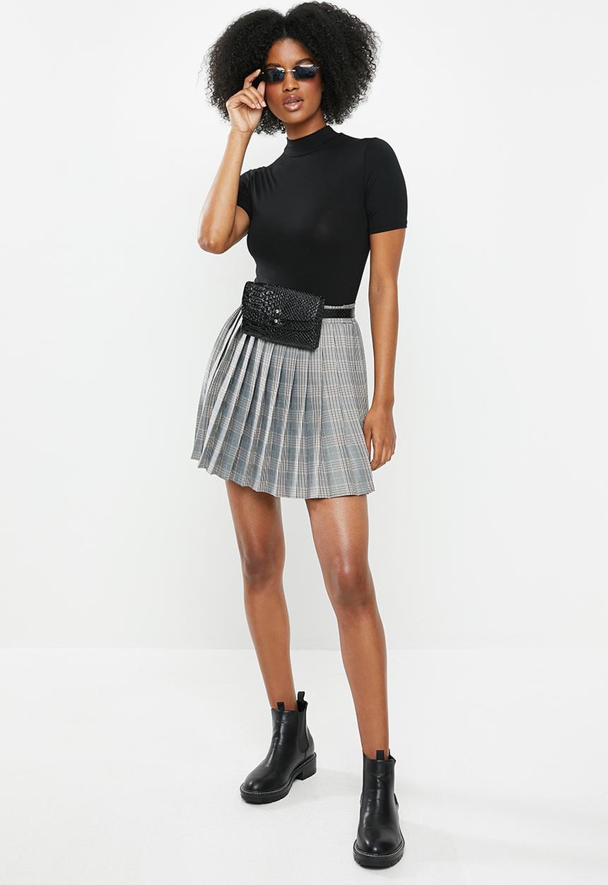 Blake - Pleated check mini skirt - orange & black