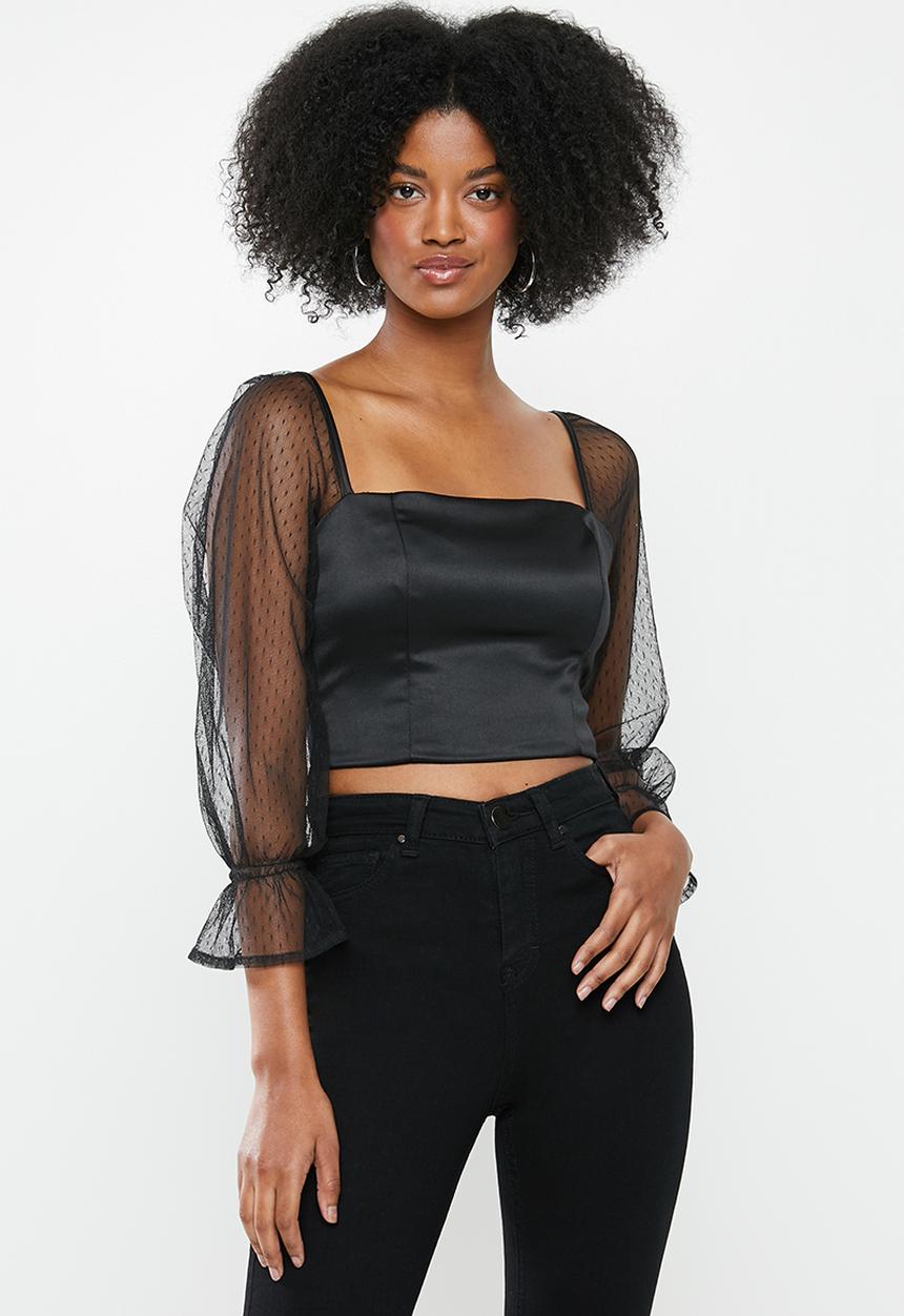 Blake - Satin crop top - black