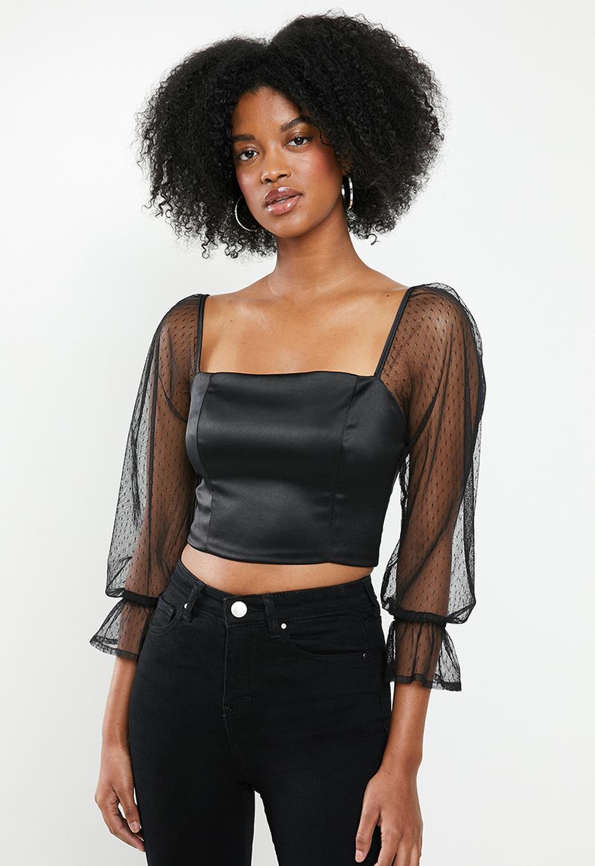 Blake - Satin crop top - black