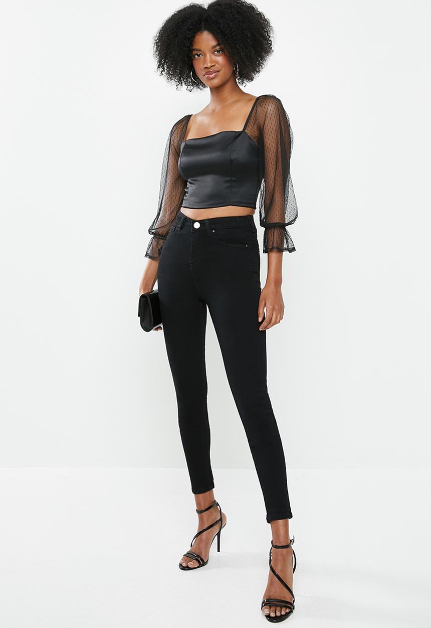 Blake - Satin crop top - black