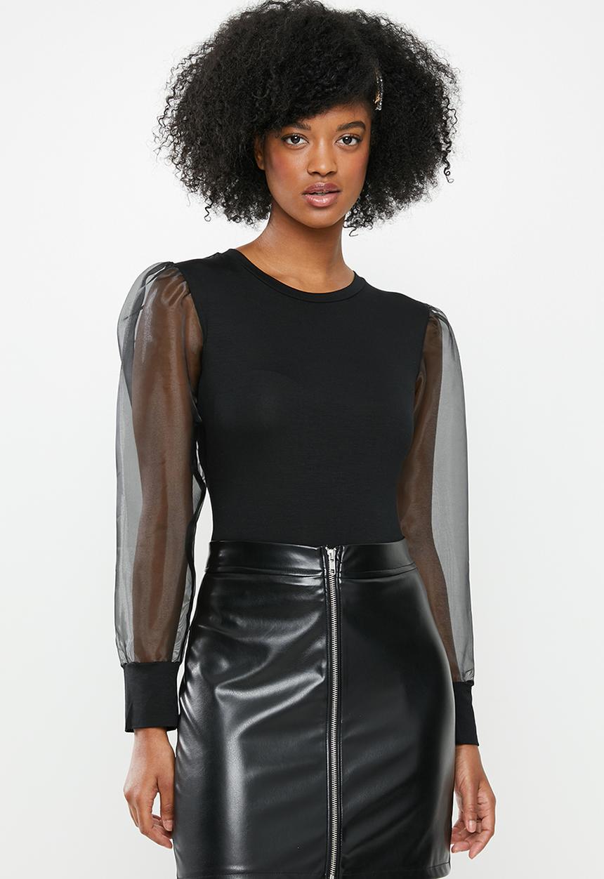Blake - Organza sleeve top - black