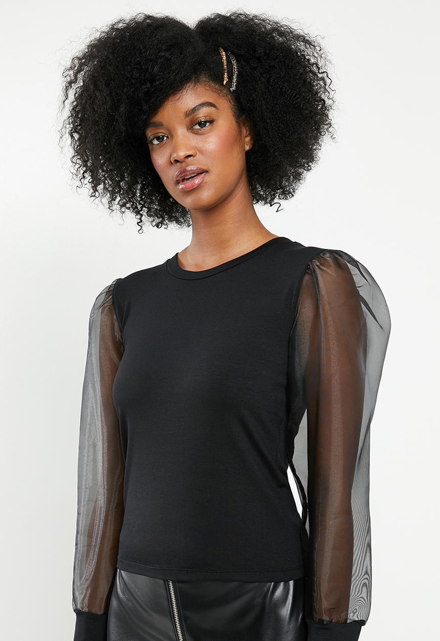 Blake - Organza sleeve top - black
