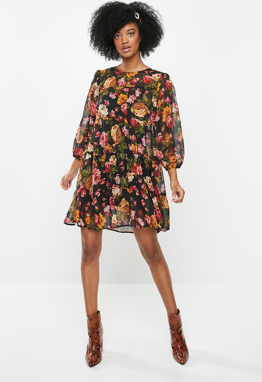 Blake - Tiered mini dress - black floral