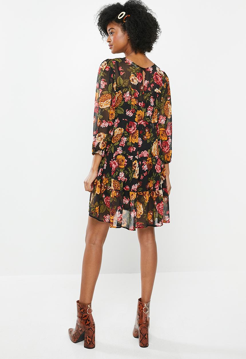 Blake - Tiered mini dress - black floral