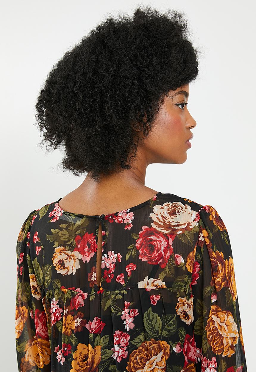 Blake - Tiered mini dress - black floral