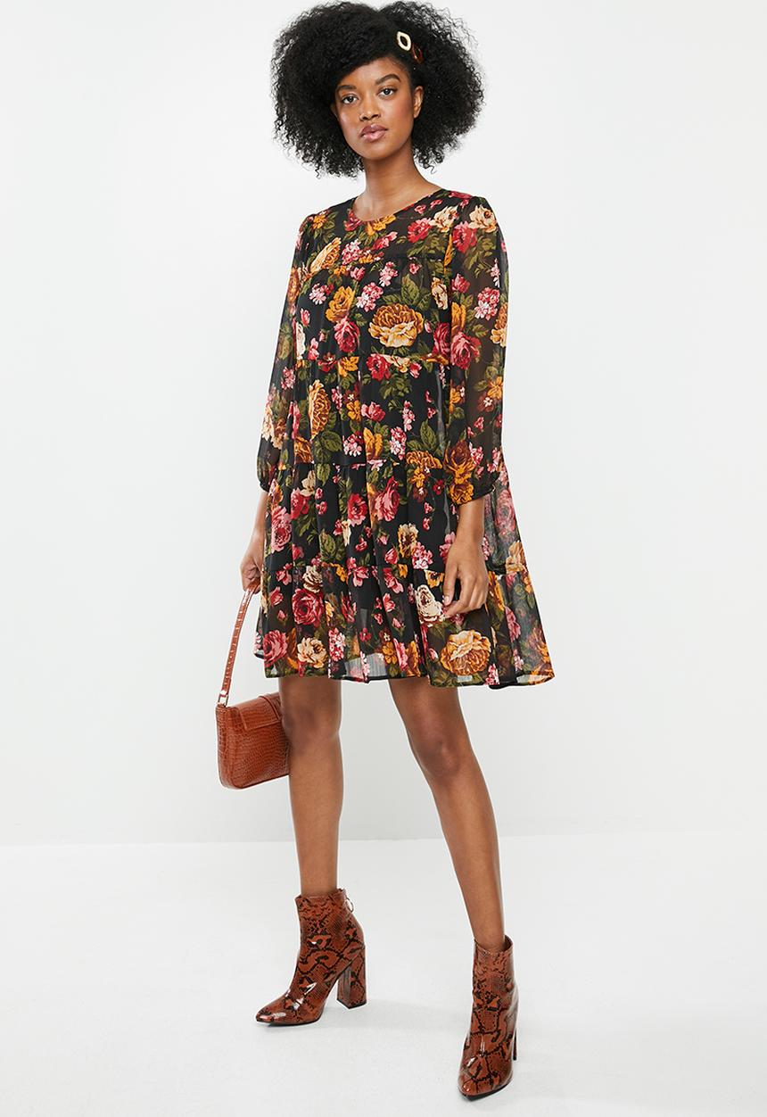 Blake - Tiered mini dress - black floral