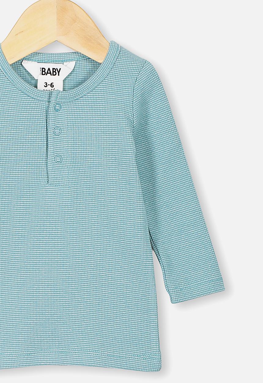 Cotton On - Austin long sleeve placket top - blue