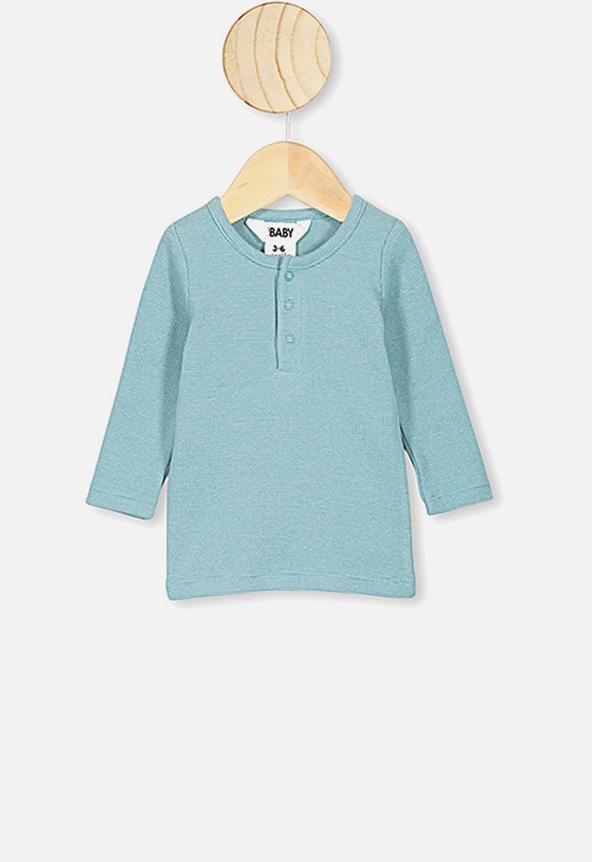 Cotton On - Austin long sleeve placket top - blue