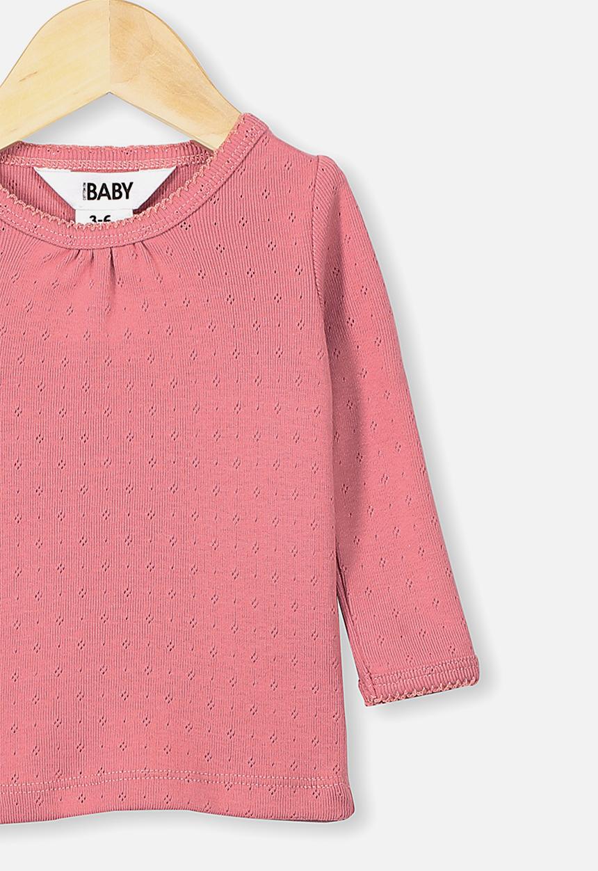 Cotton On - Mich long sleeve pointelle top - pink 