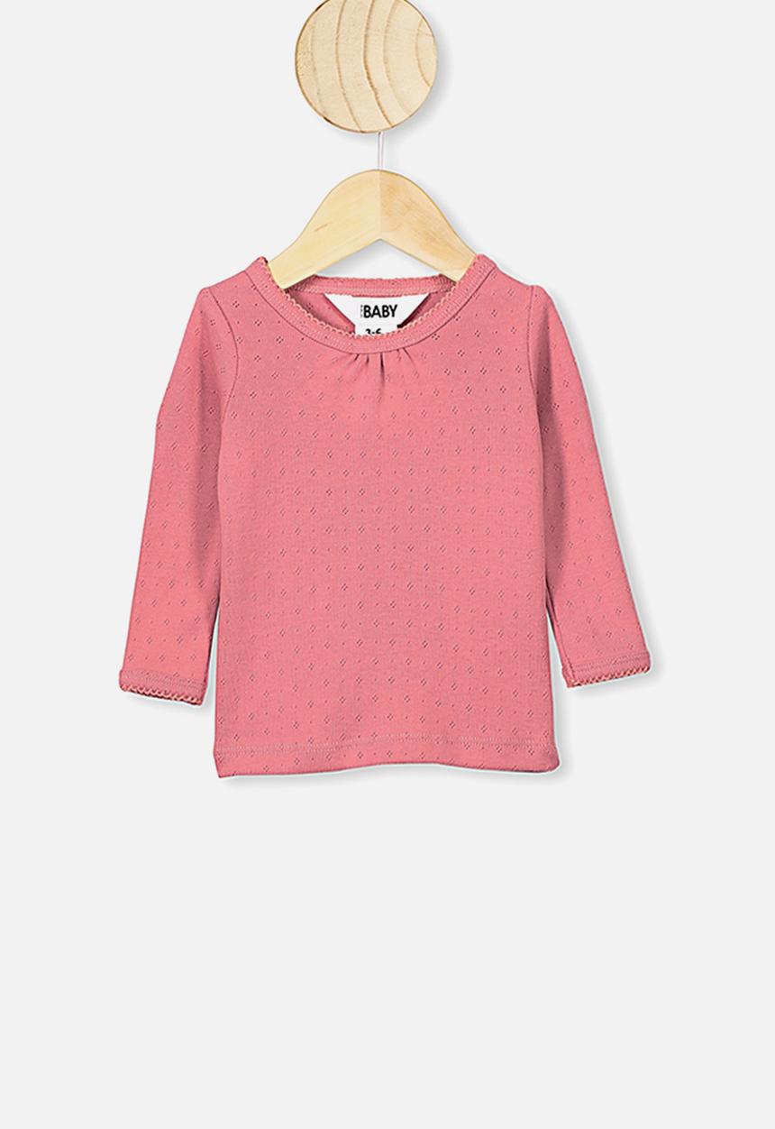 Cotton On - Mich long sleeve pointelle top - pink 