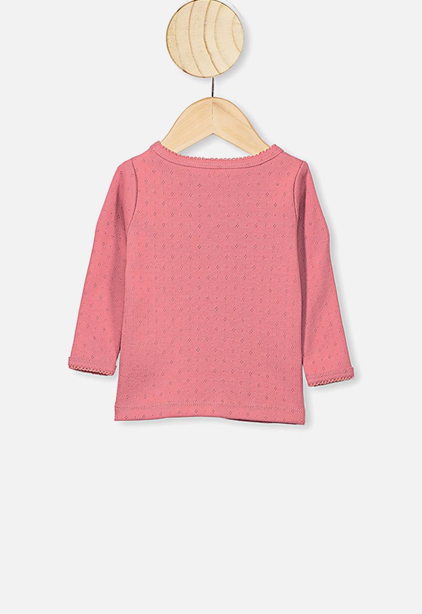Cotton On - Mich long sleeve pointelle top - pink 
