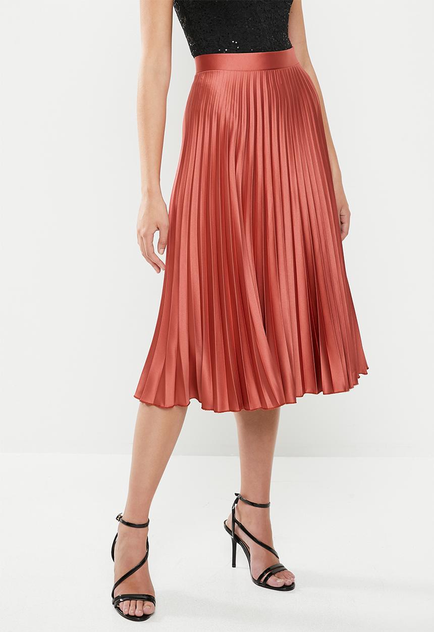 MILLA - Pleated midi skirt - dark clay