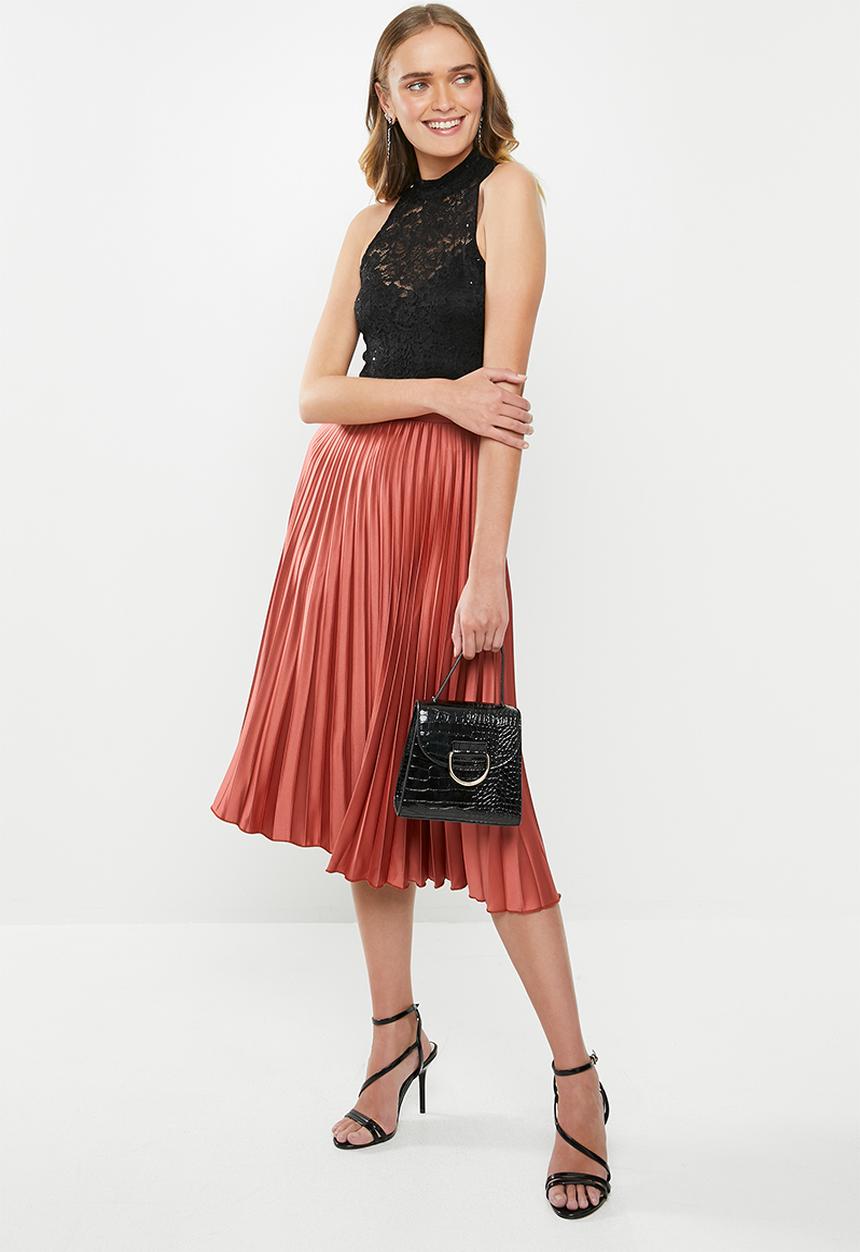 MILLA - Pleated midi skirt - dark clay