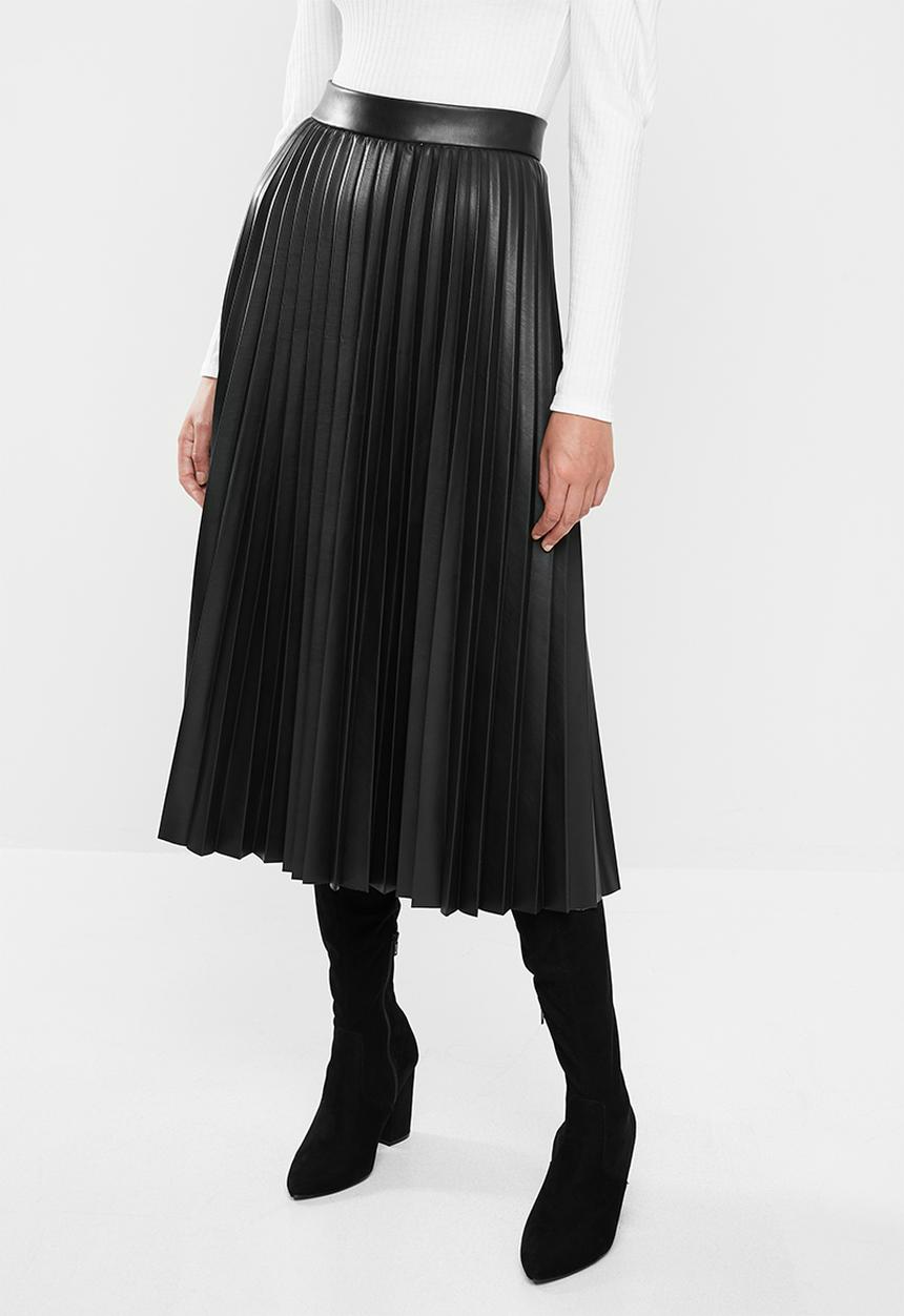 MILLA - Pu pleated skirt - black