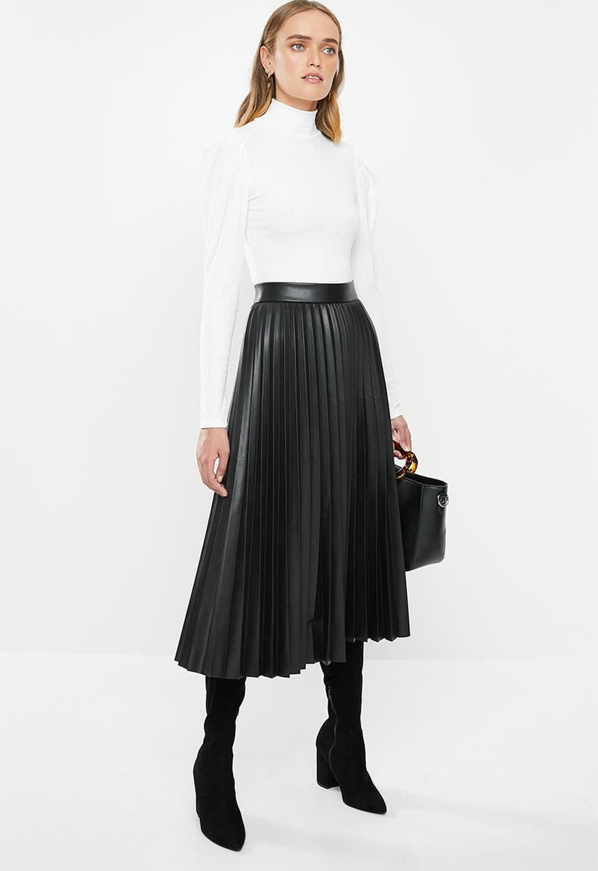 MILLA - Pu pleated skirt - black