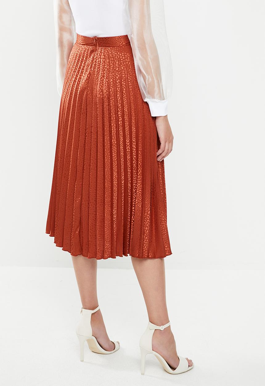 MILLA - Pleated midi skirt - burnt orange rust